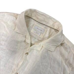 PORTER & ASH Mens L Ivory Linen Blend Short Sleeve Button Up Resort Shirt